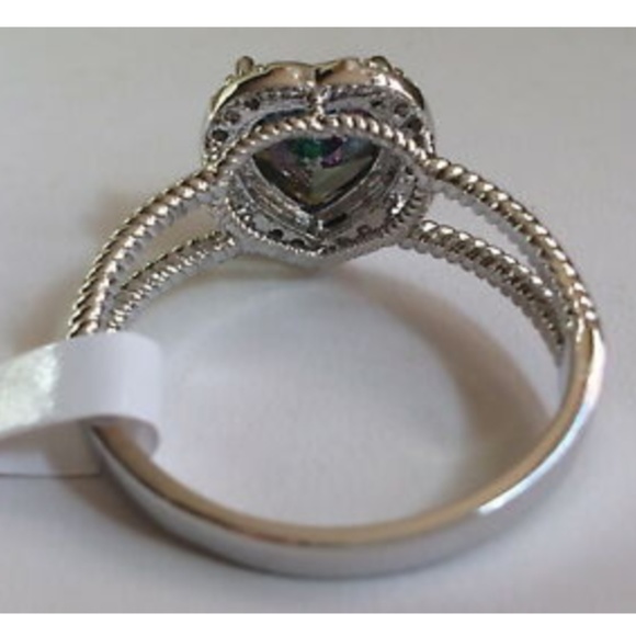 Silver Mystic Topaz Heart Cocktail Ring Size 10 11 12 13 Rhodium Plated - Picture 8 of 8